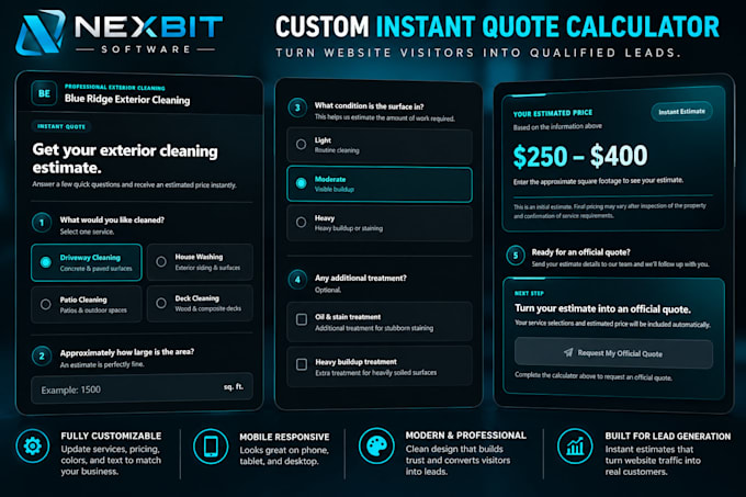 build an instant quote calculator for pressure washing