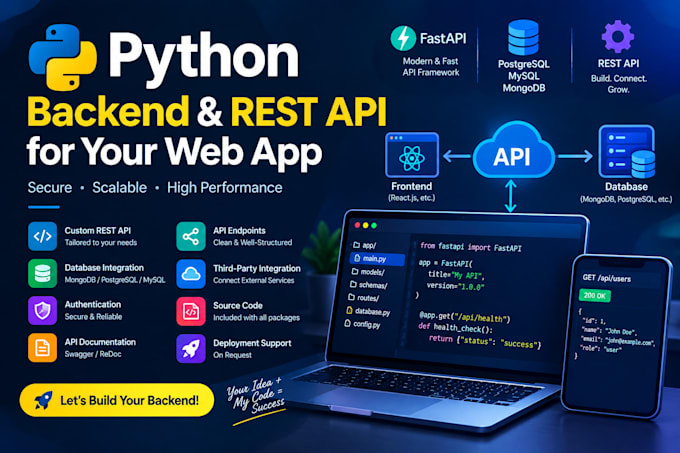 develop a python backend and rest API for your web app