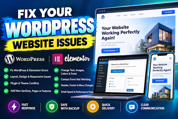 fix wordpress bugs, errors and customize your elementor website