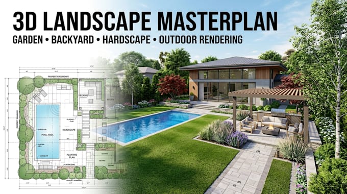 do 3d landscape masterplan garden design backyard hardscape and outdoor render