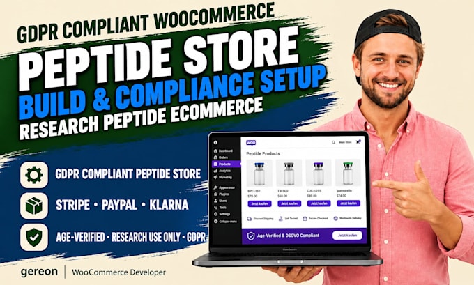 build an fda compliant woocommerce peptide website, reserach peptide website