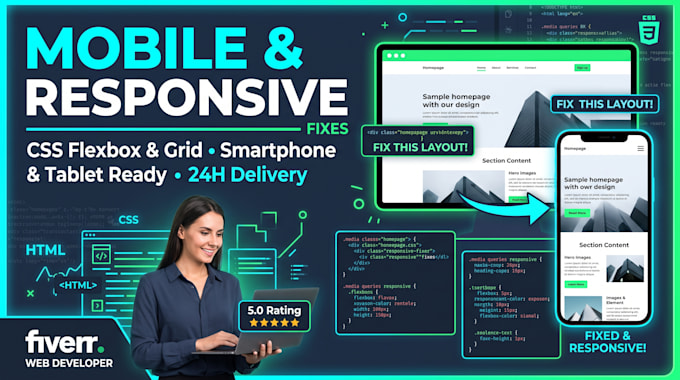 fix HTML, CSS, javascript, and responsive layout bugs within 24 hours