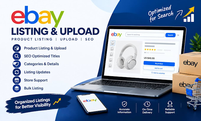 do ebay listing, ebay product upload and ebay SEO listing
