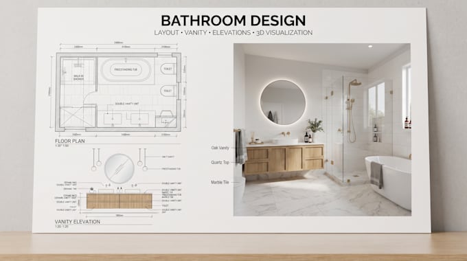 bathroom layouts, vanity cabinetry, floor plans, elevation, 3d visualization