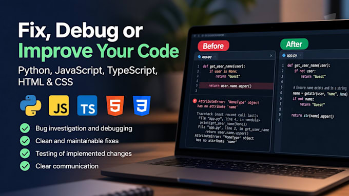 fix, debug, or improve your code, or web project