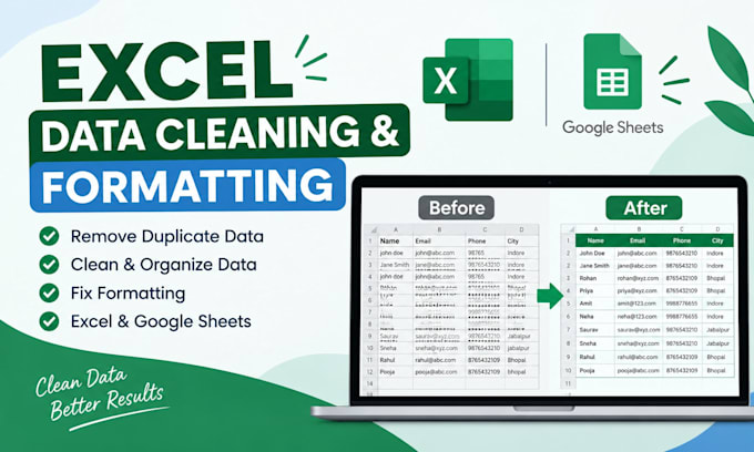 excel data entry, cleaning and formatting