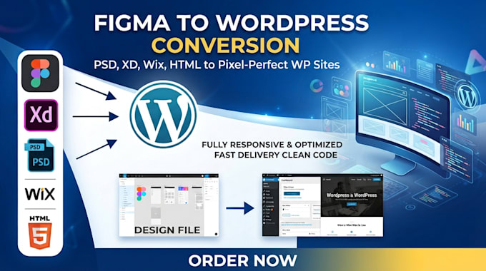 convert figma, PSD, xd, or wix to wordpress using elementor
