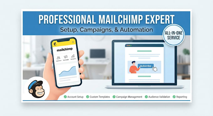 do mailchimp setup, HTML template design and email campaigns
