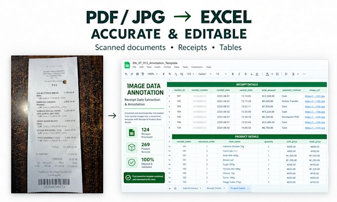 convert PDF, scanned images and receipts to excel