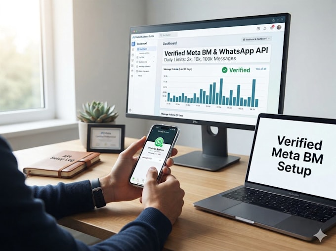 setup verified meta bm and whatsapp API with 2k 10k or 100k limit