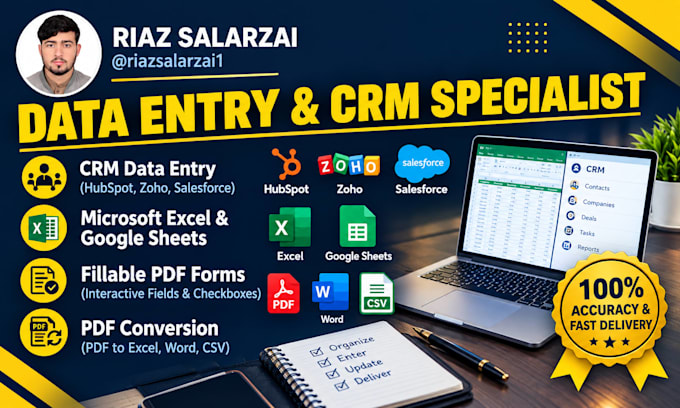 be your specialist for CRM data entry, excel, and fillable PDF conversion