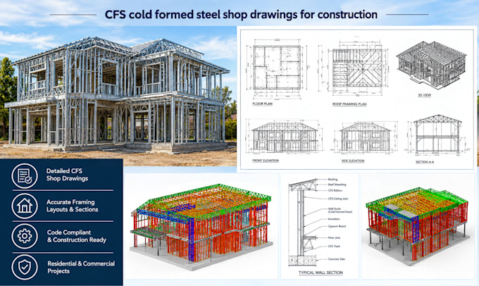 create cfs cold formed steel shop drawings for construction