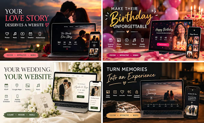 develop a custom website for a digital birthday or anniversary greeting