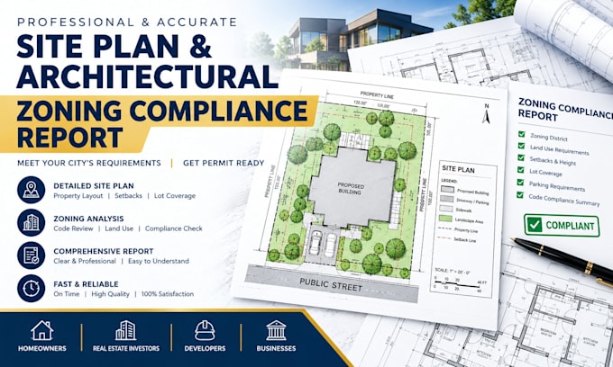 create a standard site plan and architectural zoning compliance report