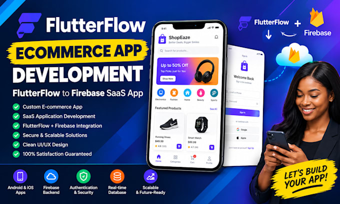 build flutterflow ecommerce app developement, flutterflow to firebase saas app