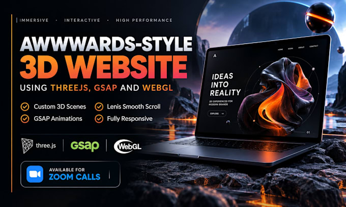 create 3d website, 3d landing page, 3d crypto website