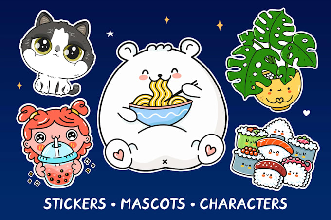 create custom kawaii character, mascot or sticker set