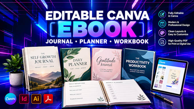 editable canva ebook redesign canva ebook, canva journal,planner,canva workbook