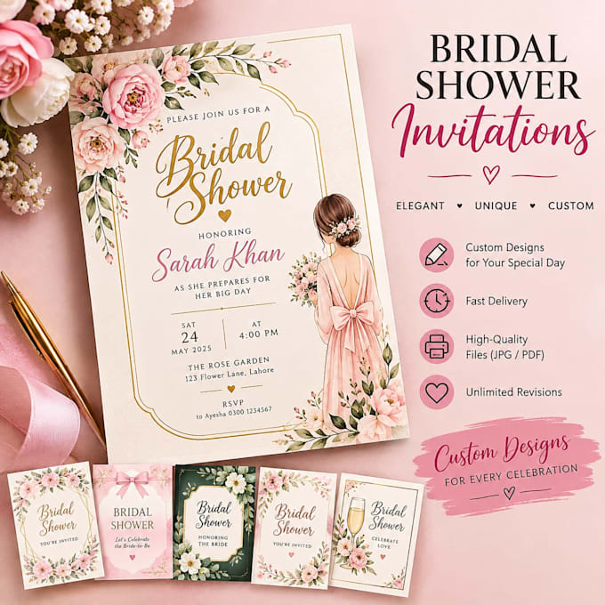 design luxury bridal shower invitations with unique design