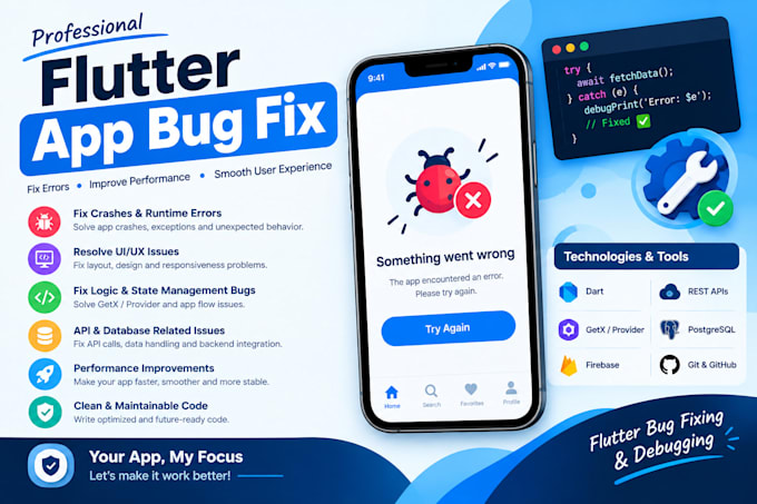 professionally debug and fix bugs in your flutter app