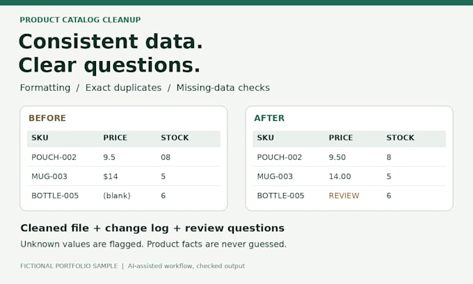 clean and format your product catalog spreadsheet