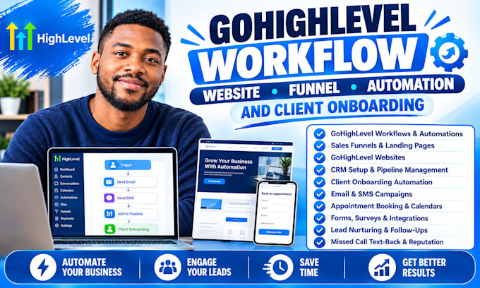 build gohighlevel workflow, website, funnel, automation and client onboarding