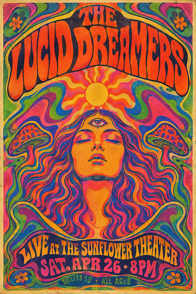 do psychedelic vintage or trippy music poster illustration
