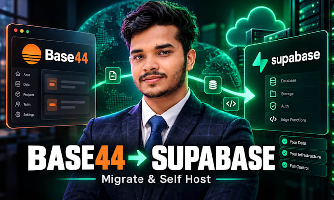 migrate base44 app to supabase and your own hosting