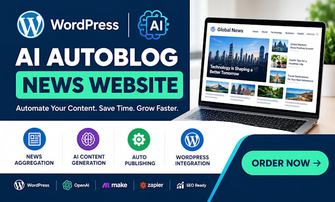 build wordpress ai content automation autoblog website and news workflows