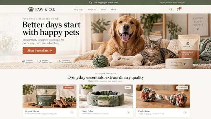 design a shopify store for pet product brands pet website