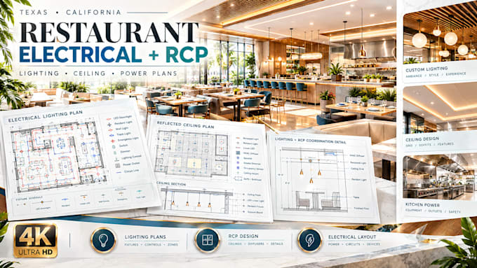 create texas california restaurant electrical lighting rcp construction plans