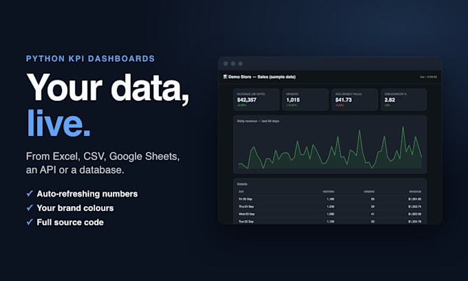 build a live python data dashboard from your excel, csv, api or database