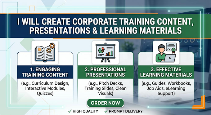 create corporate training content, presentations and learning materials