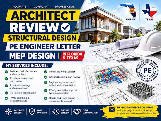 architect review structural design, pe engineer letter mep design in florida tx