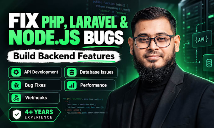 fix PHP laravel or nodejs bugs and build backend features