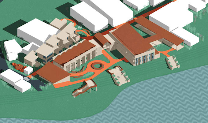 create post digital architectural 2d render and collage