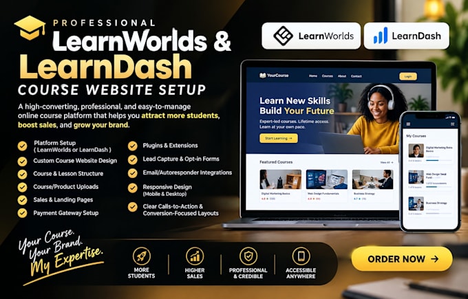 design and set up learnworlds or learndash online course website