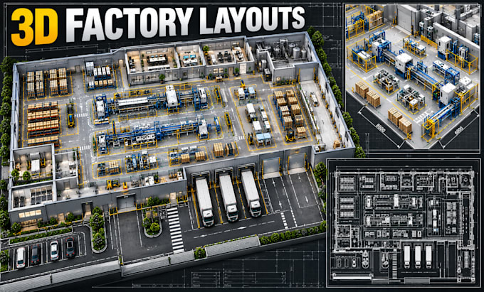 model 3d factory layouts, production facilities, industries cad models