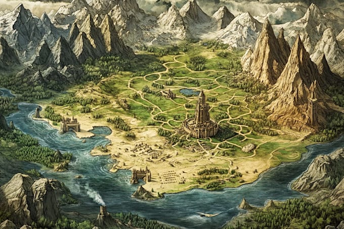 draw fantasy map design or map illustration for you