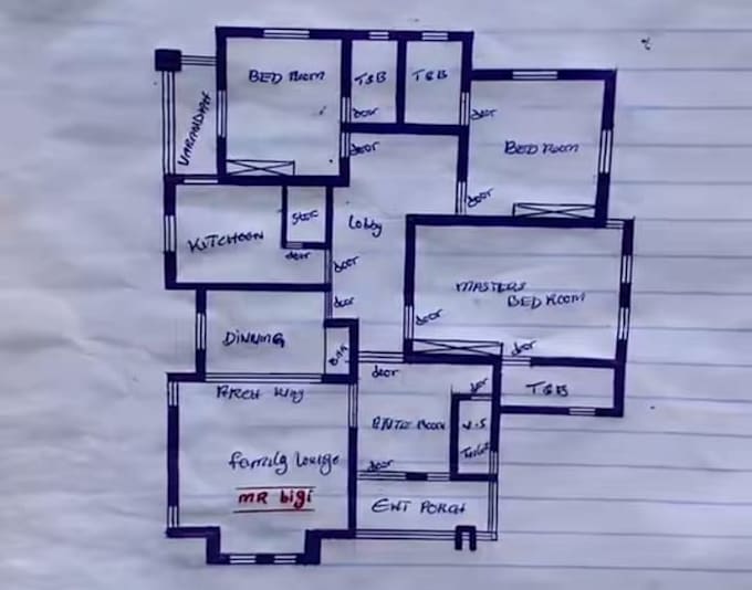 convert freehand sketch to a workable 2d floor plan drawing for permit