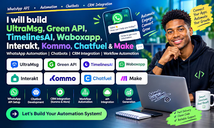 build ultramsg green api timelinesai waboxapp interakt kommo chatfuel make