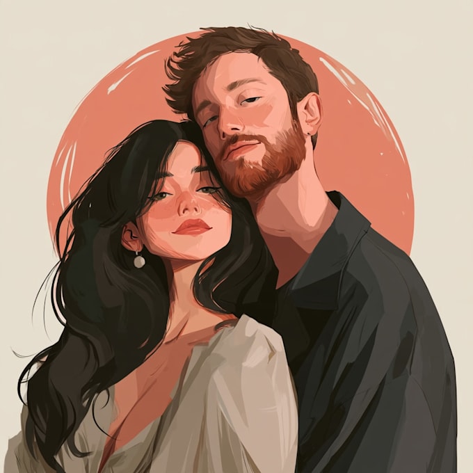 custom couple portrait romantic artistic illustration