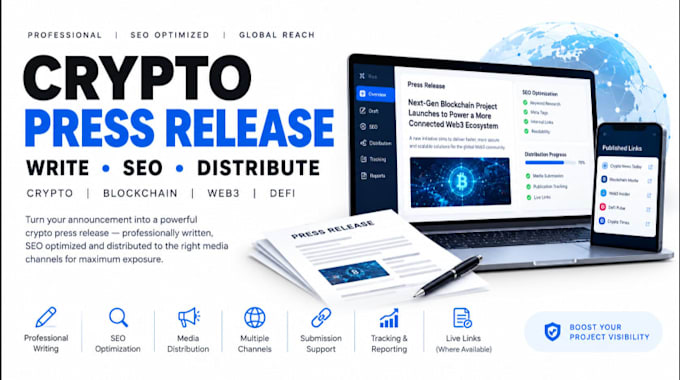 write and distribute a crypto press release for blockchain and token promotion