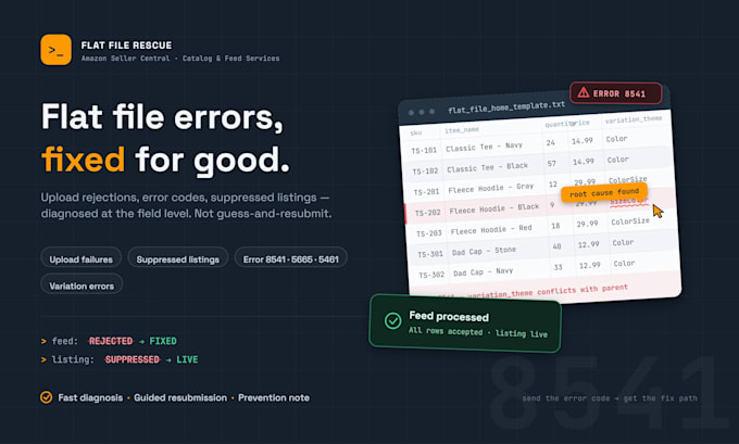 fix flat file upload errors and suppressed listings on your amazon