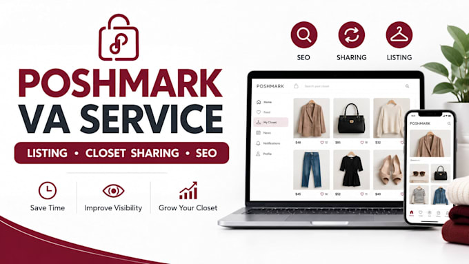 do poshmark listing closet sharing SEO optimization virtual assistant service