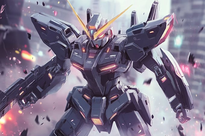 make gundam character illustration and robot art
