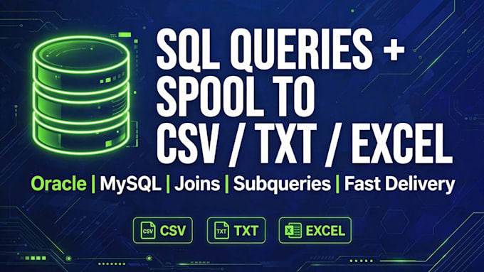 write oracle mysql sql queries joins subqueries spool csv txt excel reports fast