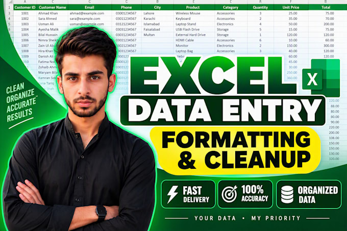 do excel data entry, formatting and spreadsheet cleanup