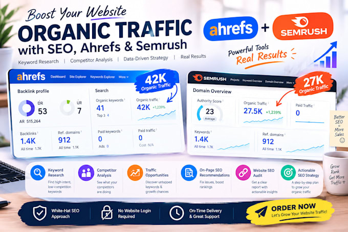 increase your website organic traffic using ahrefs and semrush