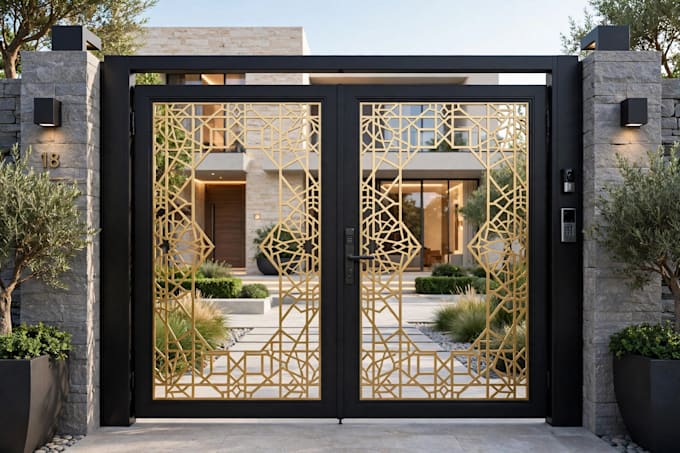 design modern main gate, laser cut gate, grill and railing